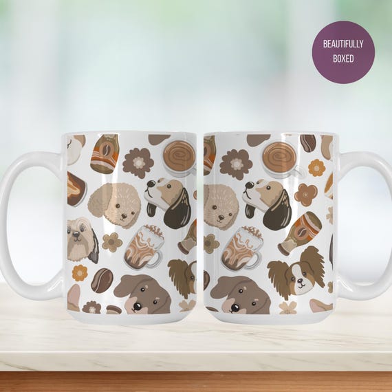 Puppy Dog & Coffee Pattern Mug - Gift for Animal Lovers - Pet Parent Present