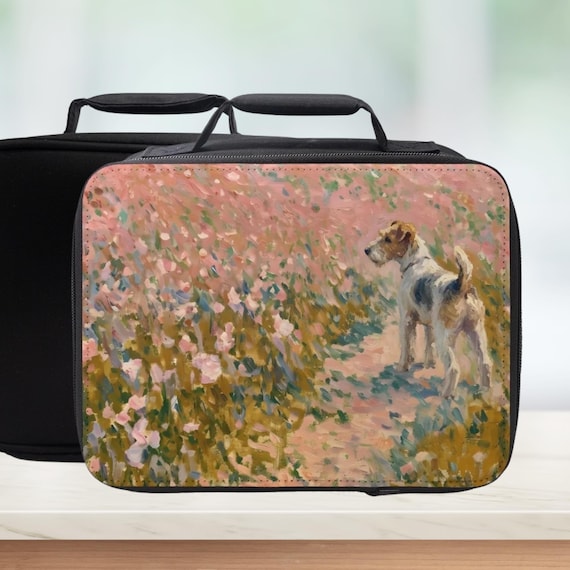 Painterly Floral Fox Terrier Insulated Lunch Bag - Dog Art Lunchbox