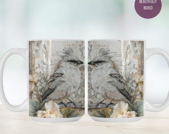 White Songbird Mug – Whimsical Bird Coffee Cup, Nature Lover Gift