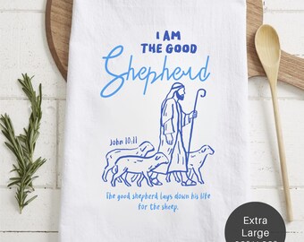 I Am The Good Shepherd Tea Towel (Flour Sack) - Scripture Housewarming
