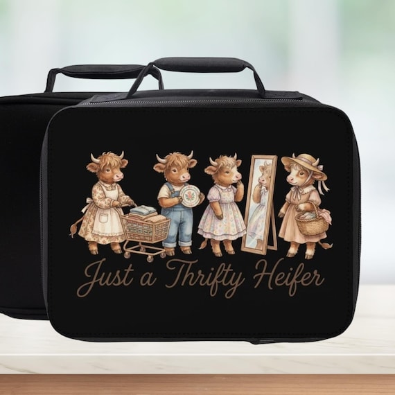 Thrifty Heifer Insulated Lunch Bag - Vintage Highland Cow Lunchbox