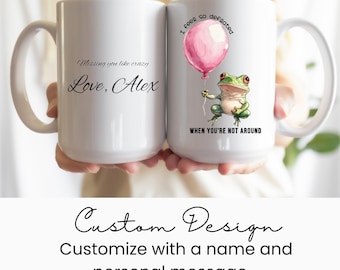 Cute Frog Couples Mug – Funny Personalized Gift for Boyfriend Girlfriend Husband Wife – Customizable Anniversary or Long Distance Coffee Cup