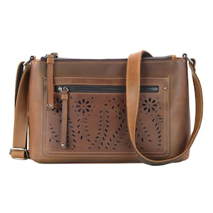 Concealed Carry Brynlee Leather Crossbody by Lady Conceal with YKK Locking Zippers and Universal Holster