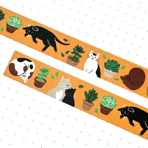 Cute Cat Planta suculenta Washi Tape, Cactus Pot Kitten Lazy Sleepy Couple Housecat Neko Pet Stationary