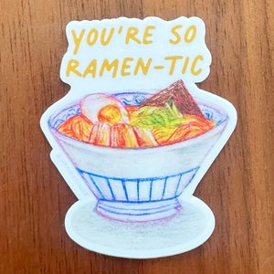 Adesivo de comida asiática com macarrão ramen-tic, ovo tonkatsu, sopa de algas marinhas, garrafa sustentável, decalque para laptop