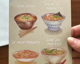 Pun Noodles Ramen Udon Pho Lo Mein Food Greeting Card Eco Friendly Sustainable Foodie