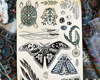 Forest Ancients Witchy Butterfly Turtle Frog Cicada Botanical Eco Friendly Natural Paper Sticker Set