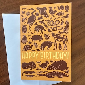 Buon compleanno animali zoo senape biglietto di auguri ecologico sostenibile carino giraffa gufo uccelli creature marine natura natura selvaggia all'aperto