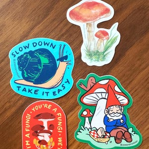 Forest Friends Gnome Mushroom Toadstool Snail Cozy Stickers Set Garden Cottagecore  Bottle Laptop Sticker Decal