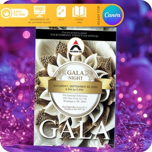 Gala Invitation DIY Template, Gala Party, Corporate Invite Fundraiser Business Anniversary Elegant and Gold, Printable - MADE FOR Canva