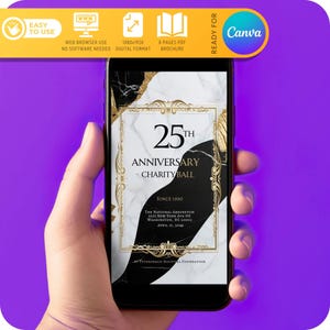 Editable Digital Anniversary Gala Program Template | Gold Marble | Fundraiser Event, 8 Pages, 1080x1920 px for Mobile Phone - MADE FOR Canva