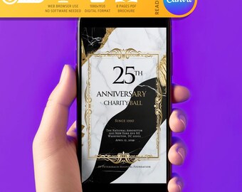 Gold Marble Anniversary Gala Program Template | 1080x1920 px (Digital Download)