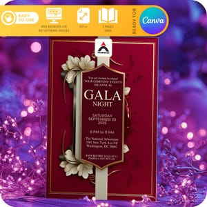 Gala Anniversary Invitation Template, Gala, Corporate Luxury Fundraiser Business Anniversary Red and Gold, Printable - MADE FOR Canva