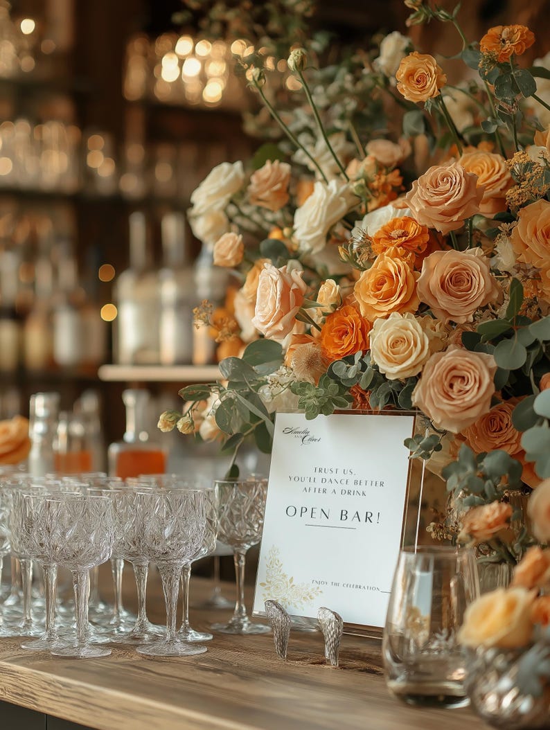 Open Bar Sign Template *[AMELIA Theme]* Wedding Drink Sign, Modern ...