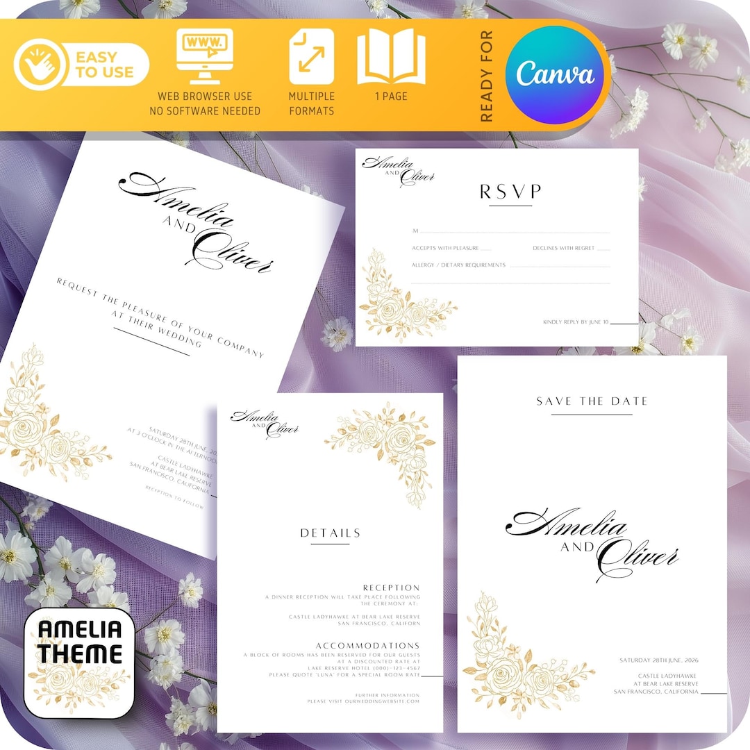 Wedding Invitation Cards Template Set *[AMELIA Theme]* Elegant ...