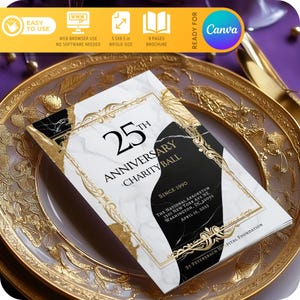 Editable Anniversary Gala Program Template | Luxury Gold Marble | Fundraiser Event, Banquet Program, 8 Pages, 5.5x8.5 in - MADE FOR Canva