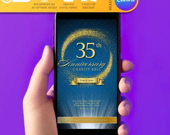 Anniversary Gala Program Template | Blue Gold, Mobile Phone (Digital Download)