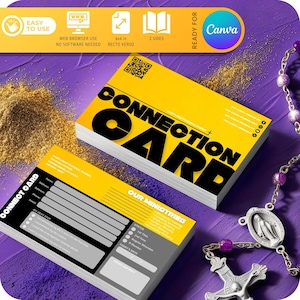 Szablon karty Church Connect do personalizacji dla nowych gości, powitanie Church Connection, kod QR dla gościa New Here, 2 strony 6x4" — WYKONANY dla Canva
