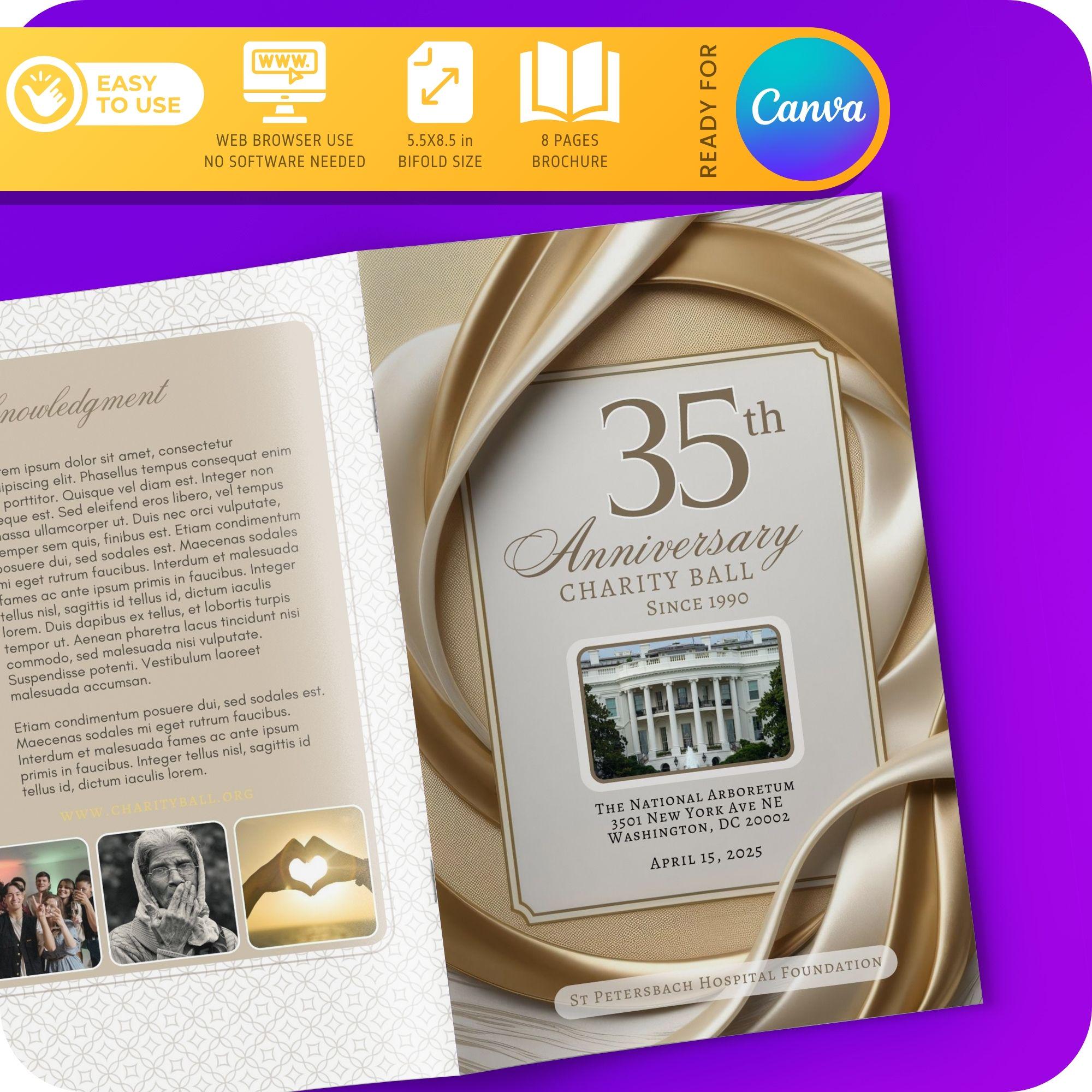 Customizable Anniversary Gala Program Template | Luxury Cream Drape ...