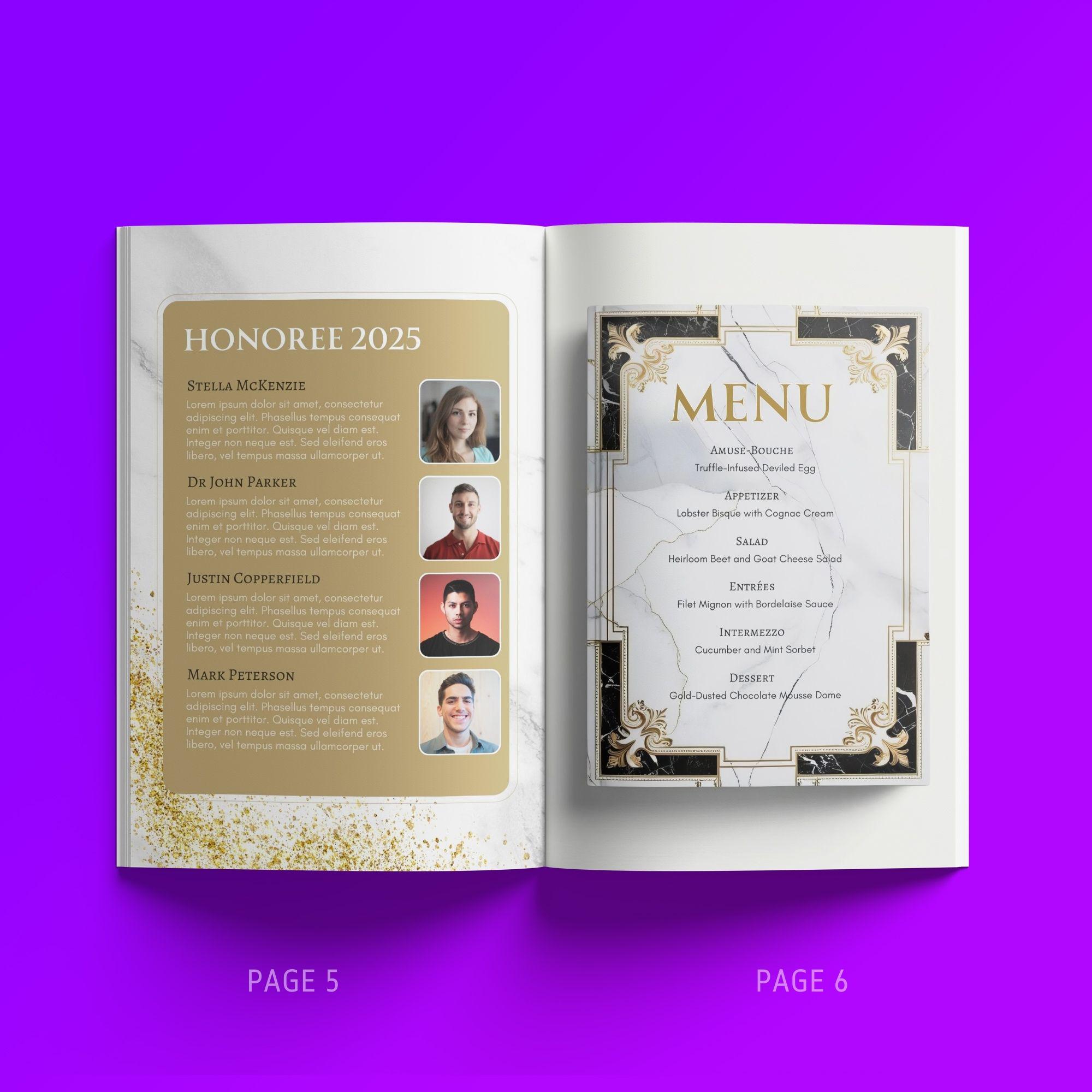 Round Gala Program Luxury Gold Marble Anniversary Gala Program Template (MADE FOR Canva ...