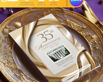 Anniversary Gala Program Template | Cream Drape, 8 Pages (MADE FOR Canva)