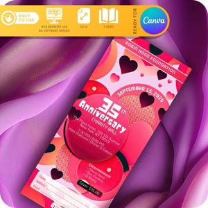 Può includere: Un biglietto rosa e rosso per il 35° Charity Ball annuale della Robin Hood Foundation. L'evento si terrà il 15 settembre 2025 al Plaza Hotel di New York. Il biglietto include il testo "Copertura: $ 95,00".