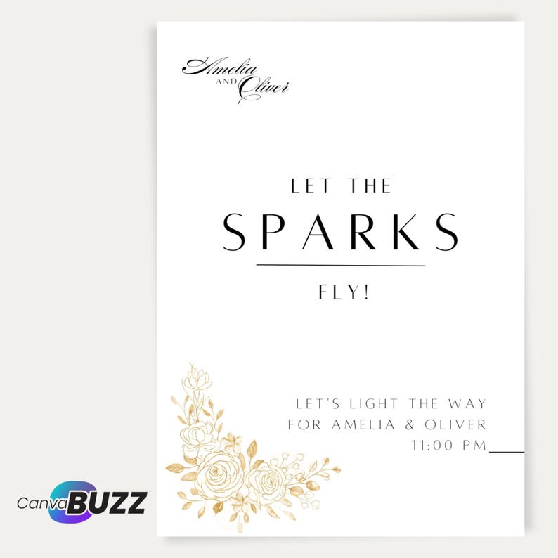Elegant Wedding Sparkler Send off Sign, Minimalist DIY Template (canva ...