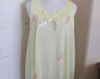 Nightgown Vintage Ladies Yellow Silky Lingerie Pajama Nightgown - Unused 1960s