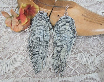 Earrings Beautiful Snakeskin Leather Feather Earrings // Handmade OOAK Unique - many others to choose from in my shop