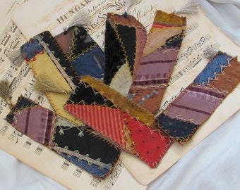 Beautiful Antique Silk Crazy Quilt Bookmark Journal with Metal Tassel // Your Choice // Early or 19th Century Hand Stitched