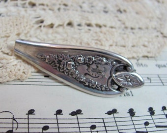 Silverware Spoon Handle Hair Clip Barrette H Mono - 40mm Made in France French Backing // Antique Fancy Ornate // Many to choose from!!!