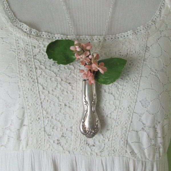 Beautiful Wearable Silver Flower Bud Vase Necklace Fancy Pattern //  Gift Idea Unique Handmade - Many to choose from in my shop!!