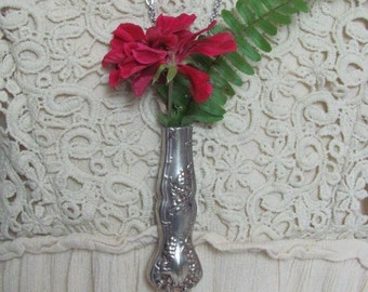Beautiful Wearable Silver Flower Bud Vase Necklace Pendant - Grape Pattern // Many more to choose from