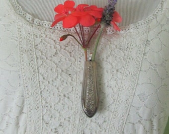 Beautiful Wearable Silver Flower Bud Vase Necklace Pendant // Gift Idea Unique Handmade
