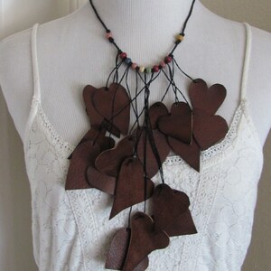 Beautiful Brown Leather Hearts Choker Necklace Adjustable - Much more leather jewelery to choose from in my shops!