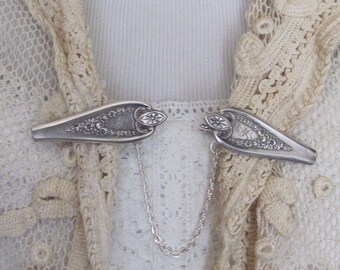 Vintage Silver Mono S Lapel Clip Scarf Clip Sweater Closure Clips Silverware Handle Monogram Initial - Many to choose from in my shop!!!