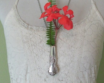 Beautiful Wearable Silver Flower Bud Vase Necklace Pendant Monogrammed E - Many others to choose from