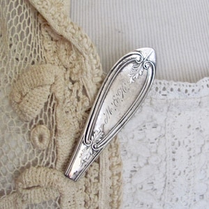Vintage Silver Mono MEH Lapel Clip Scarf Sweater Clip Brooch Silverware Spoon Handle Monogram Initial - Many to choose from in my shop!!!