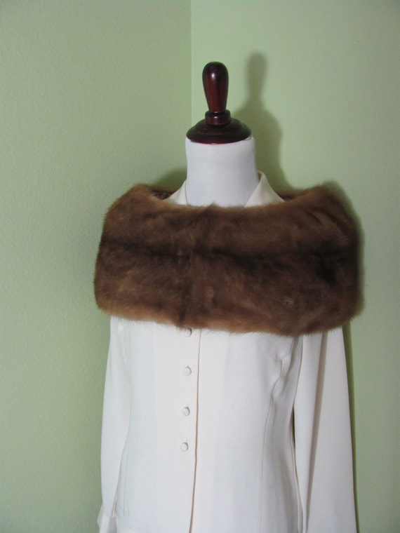 Antique Brown Real Mink Fur Scarf Wrap Shawl Cape… - image 2