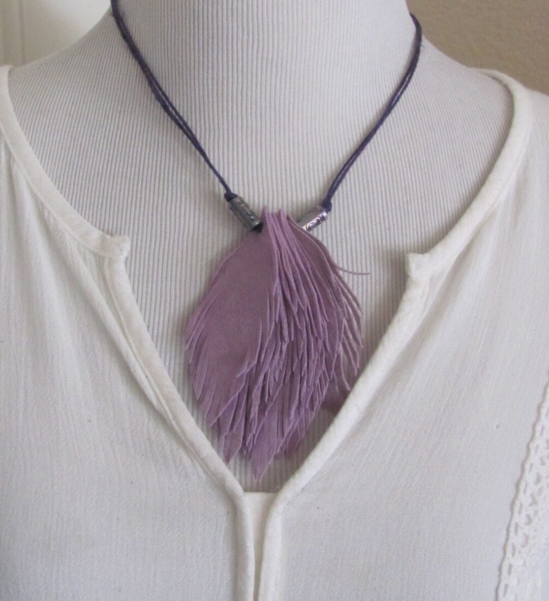 Champagne Leather Feather Necklace main image 0