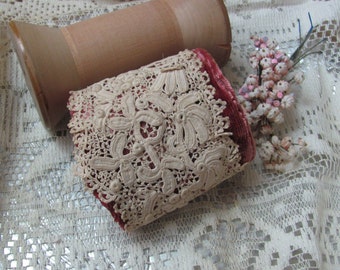 Antique Velvet Lace Cuff Bracelet Beautifully Handmade OOAK // Assemblage Embellished Fabric Textile French Lace