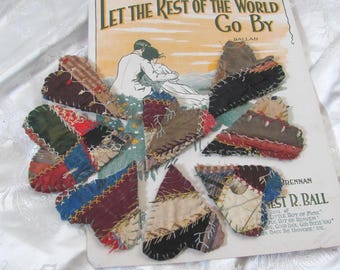 Beautiful Antique Silk Crazy Quilt Heart // Your Choice - Brooch Lapel Pin or Magnet or Necklace Pendant // Hand Stitched Embroidered