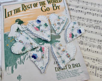 Antique Embroidered Linen Heart // Your Choice - Brooch Lapel Pin or Pendant for Necklace or Magnet or Sew on Patch // *choose one*