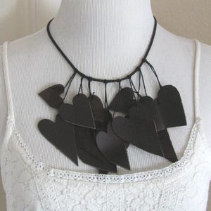 Beautiful Brown Leather Hearts Choker Necklace Adjustable - Much more leather jewelery to choose from in my shops!