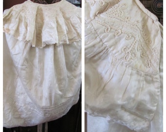 Baby Cape Ornate Antique Victorian Ivory 28" Child Silk and Cotton Thick Cape Capelet