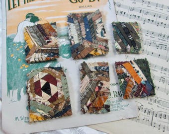 Beautiful Antique Silk Crazy Quilt Piece Square // Your Choice - Brooch Lapel Pin or Magnet or Pendant // 19th Century Hand Stitched