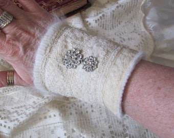 Antique Lace Cuff Bracelet Beautifully Handmade OOAK // Assemblage Embellished Fabric Textile Brooch Buttons