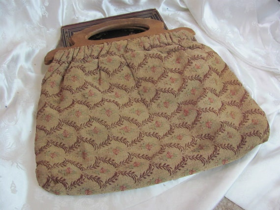 Vintage Wood Handle Fabric Purse Handbag // 1940'… - image 1