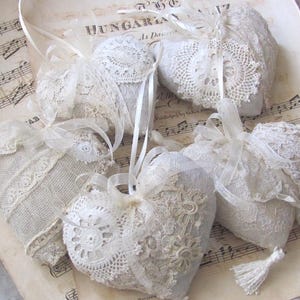 Stuffed Heart Mini Pillow Made With Antique Laces Doilies Bow Tassel // Dresser Knob Hanger Ornament Home Decor Handmade OOAK - Your choice