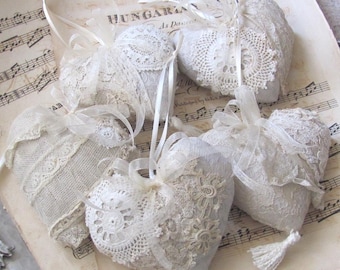 Stuffed Heart Mini Pillow Made With Antique Laces Doilies Bow Tassel // Dresser Knob Hanger Ornament Home Decor Handmade OOAK - Your choice
